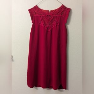 Lace Trim Sleeveless Red Dress